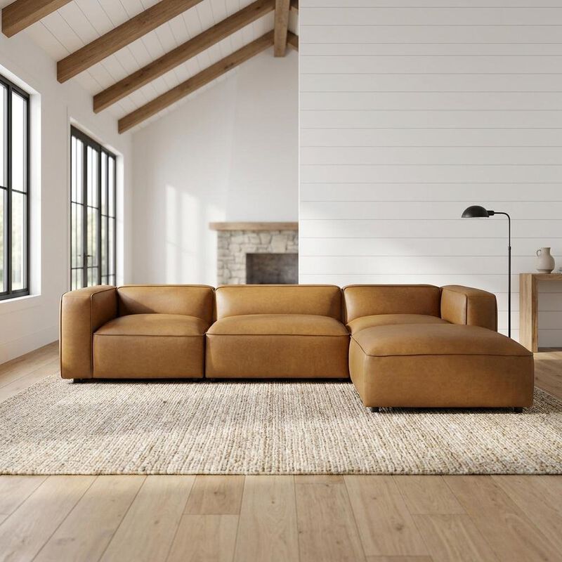 Vegan Leather Modular Sectional Sofa and Couch for Living Room, Camel, 4 Pc image number 3