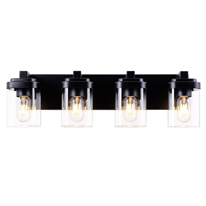 24.1 in. 4-Light Black Wall Sconce with Glass Shade image number 0