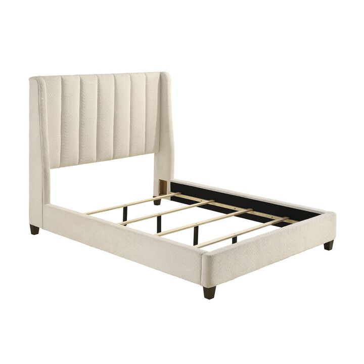Benjara Aegis King Size Bed, Wingback, Channel Tufted, Cream Beige Upholstery
