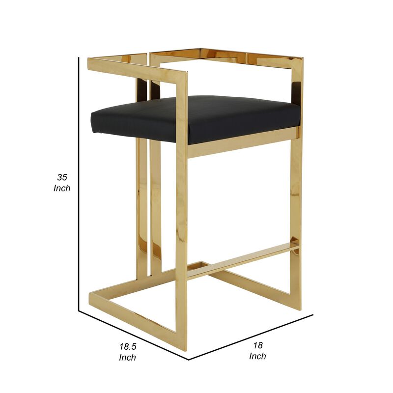 Suki 30 Inch Barstool Chair, Black Faux Leather Seat, Gold Cantilever Base