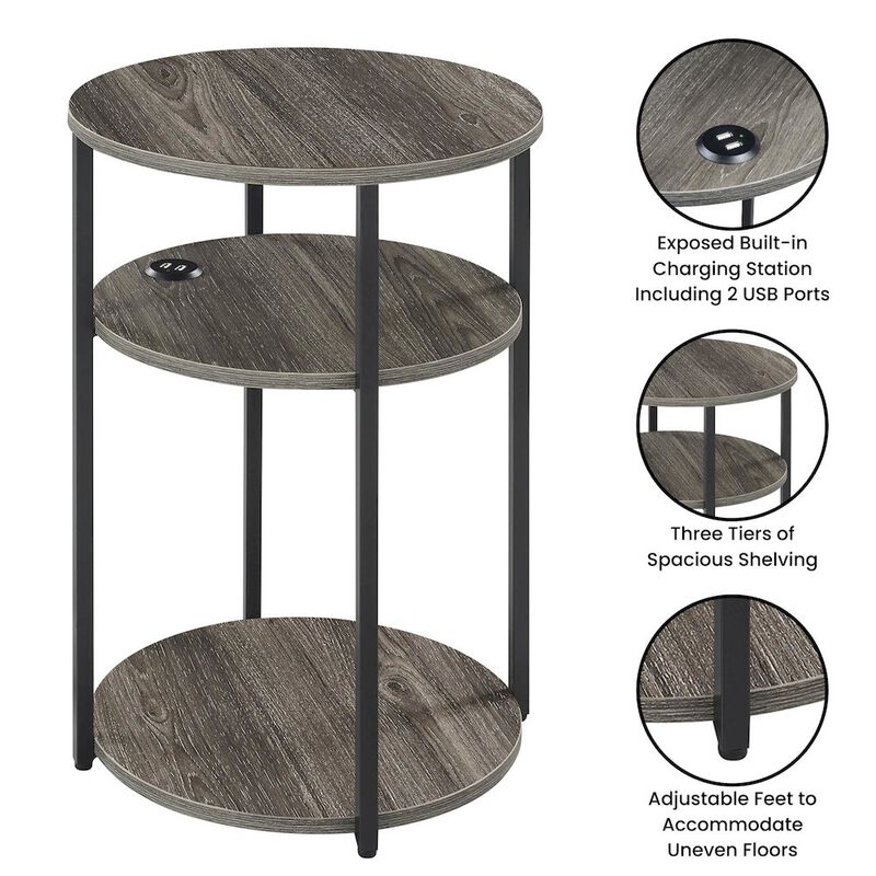 Designs2Go Simon 3 Tier End Table with USB Ports