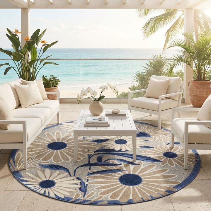 HomeRoots Round Floral Indoor Outdoor Area Rug