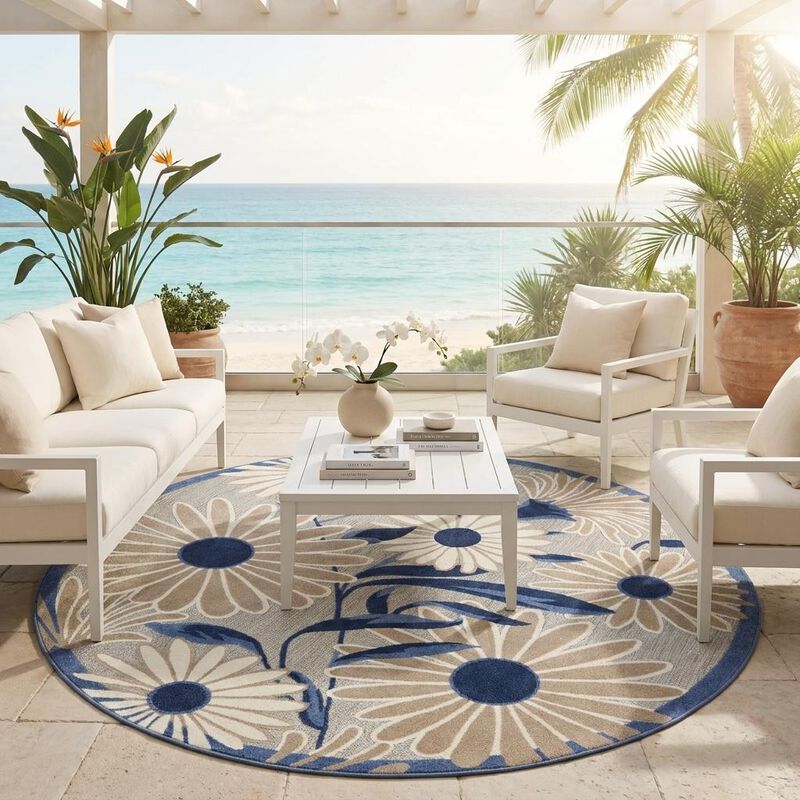 HomeRoots Round Floral Indoor Outdoor Area Rug image number 1