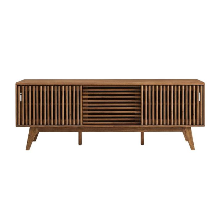 Brown wood TV stand with sleek design and versatile storage solution