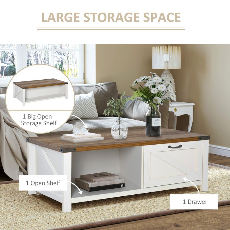 White Oak Living Room Table: Farmhouse Coffee Table with Storage