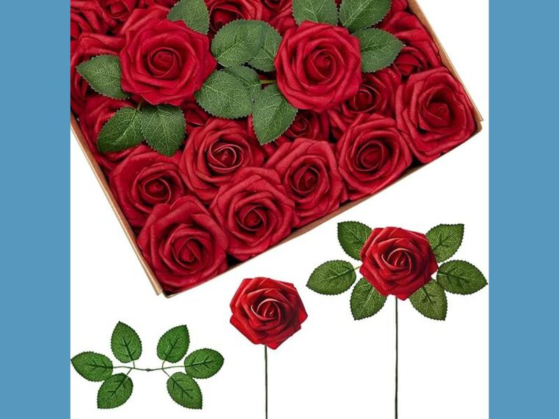 50 Piece Dark Red Artificial Rose Flower Stems Wedding Centerpiece Decor image number 2