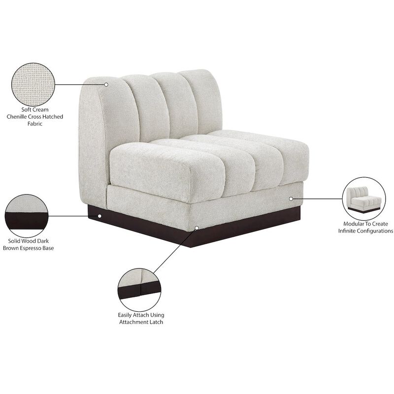 Meridian Furniture Quinn Cream Chenille Fabric Armless Chair