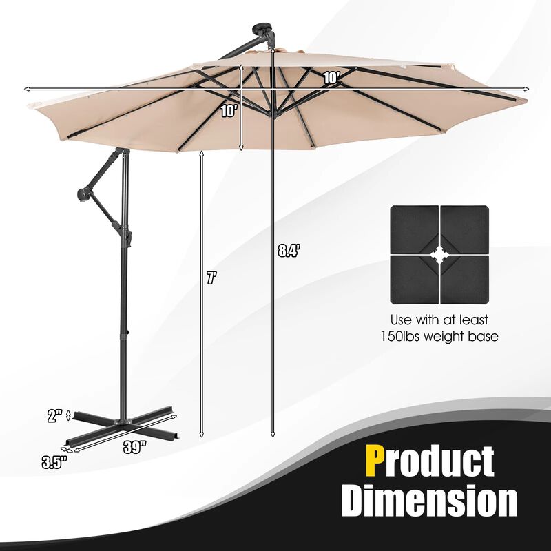 Mondawe 10 Feet Patio Cantilever Umbrella with Tilting System
