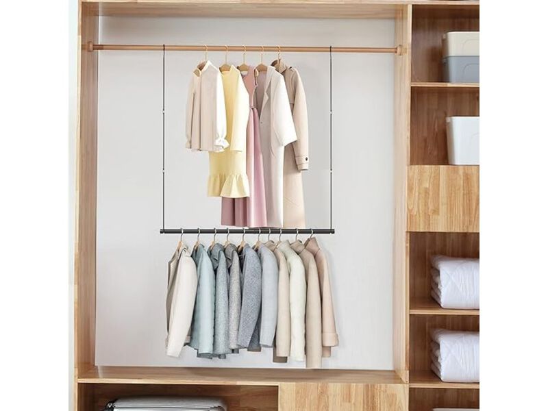 2-Pack Closet Hanging Rod | Adjustable Length & Height Space-Saving Closet Rod image number 2