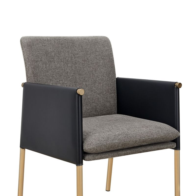 Cid Dorie 22 Inch Dining Chair, Dark Gray Faux  Leather, Brass Steel Legs - Benzara