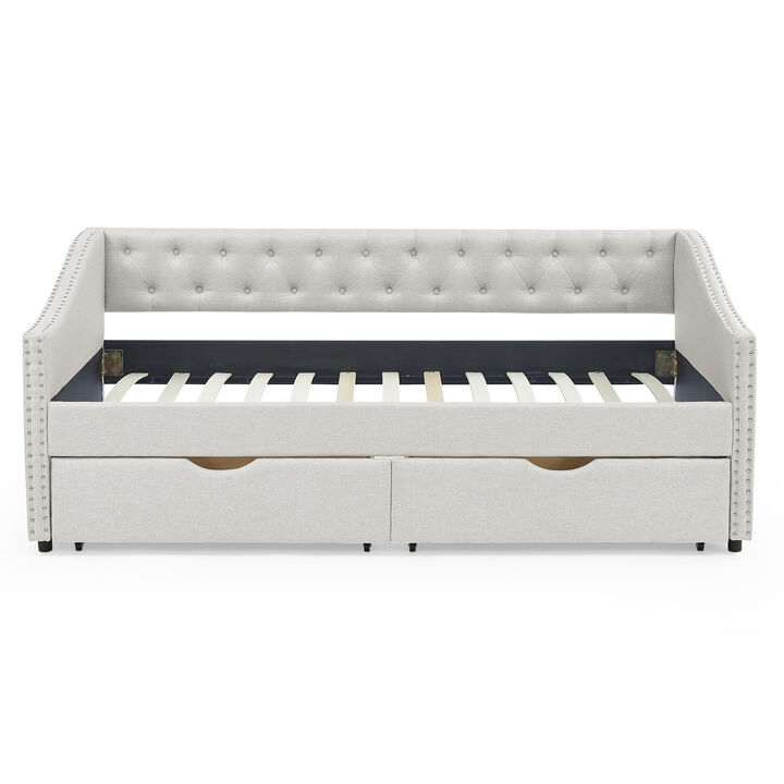 Nadcun Linen Upholstered 2 Storage Drawers Daybed
