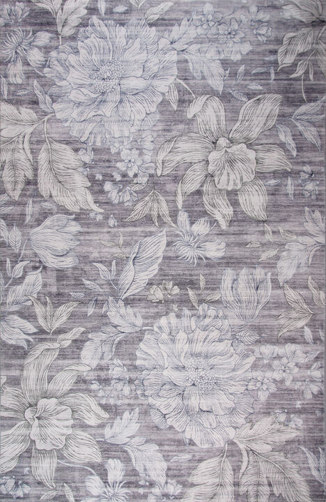 Blossom Modern Floral Beige Grey Indoor Soft Area Rug