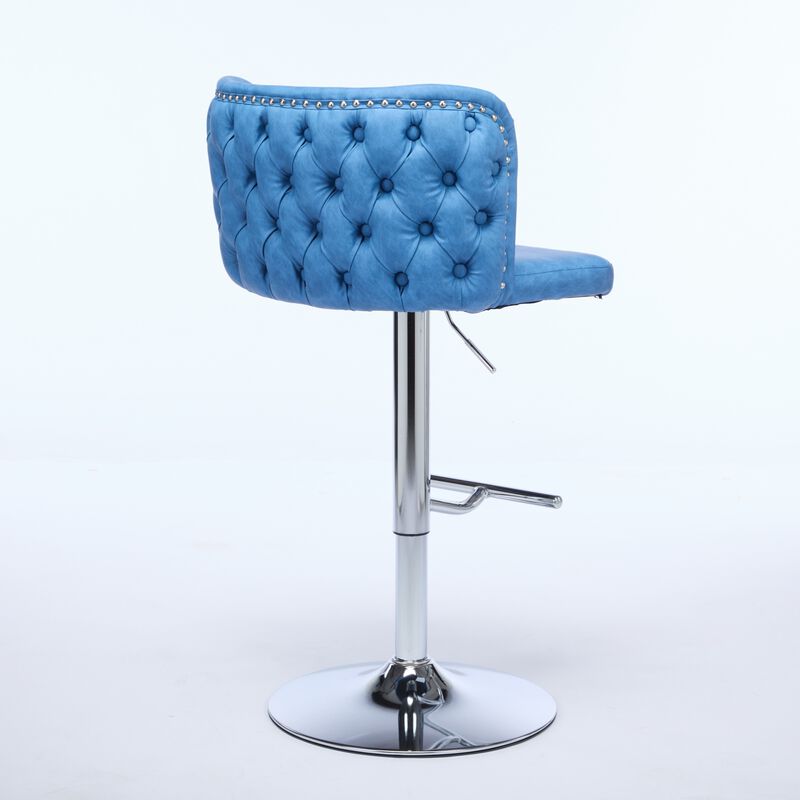 Streamdale Adjustable Chrome Base Bar Stools with Tufted Backs (Blue, Set of 2)