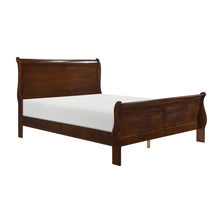 Brown Cherry Finish Louis Philippe Style 1pc Queen Size Sleigh Bed Traditional Design