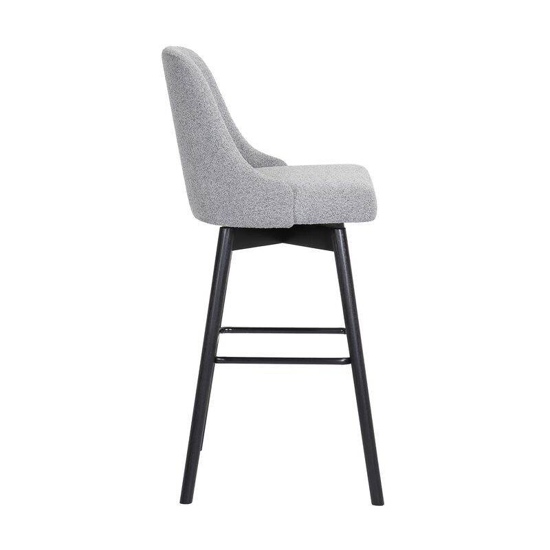 Sean 30 Inch Barstool Chair, Parson Style, Swivel, Light Gray Fabric, Black - Benzara