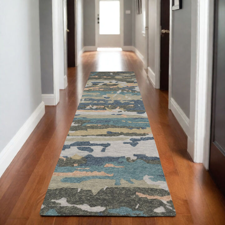 HomeRoots Wool Abstract Hand Tufted Runner Rug