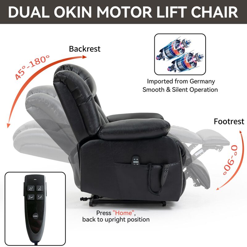 Clihome Infinite Position Single Motor Up to 350 LBS Power Lift Recliner Chair for Elderly, Heavy Duty Motion Mechanism with 8-Point Vibration Massage and Lumbar Heating, USB Charging Port, Cup Holders, Grey