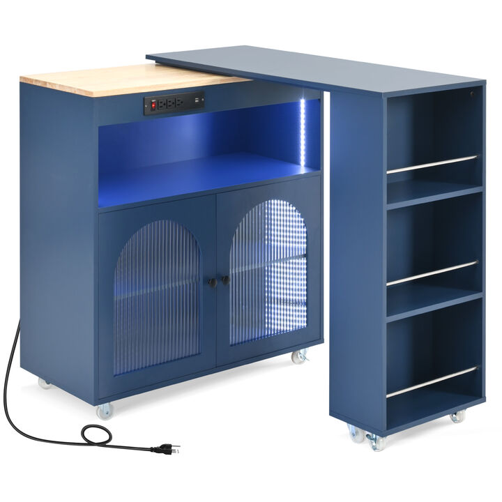 Mibusp Rolling Kitchen Island With Extended Table