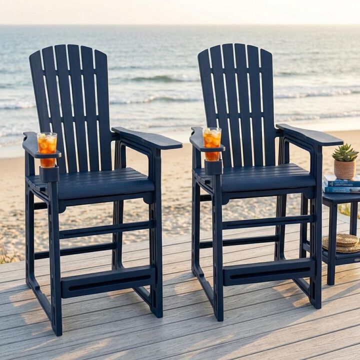 Outdoor Bar Stool Set of 2 29 Inch Patio Chairs with Back and Armrests