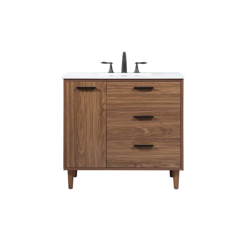 Elegant Kitchen and Bath 36 inch Single bathroom vanity in walnut brown