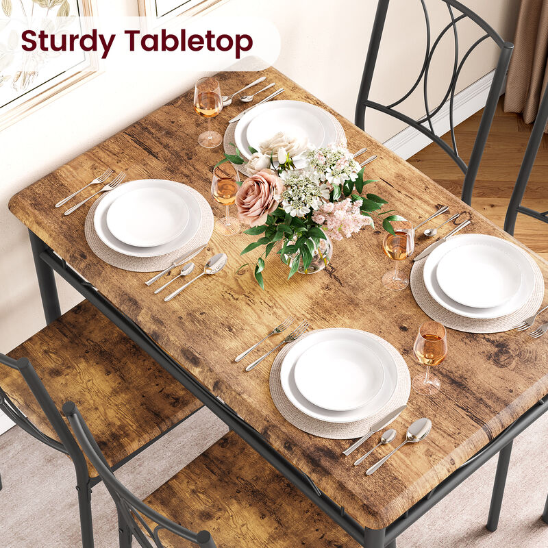 Space-Saving 5-Piece Dining Set for 4 &ndash; Rectangular MDF Table & Upholstered Chairs &ndash; Metal Frame &ndash; Ideal for Small Apartments image number 1