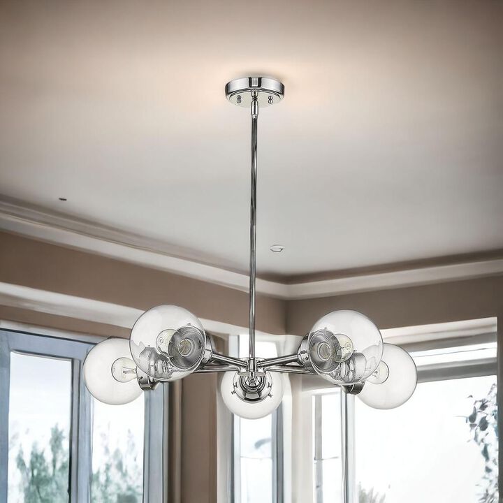 Hivvago Silver Five Light Metal Dimmable Chandelier With Clear Shades