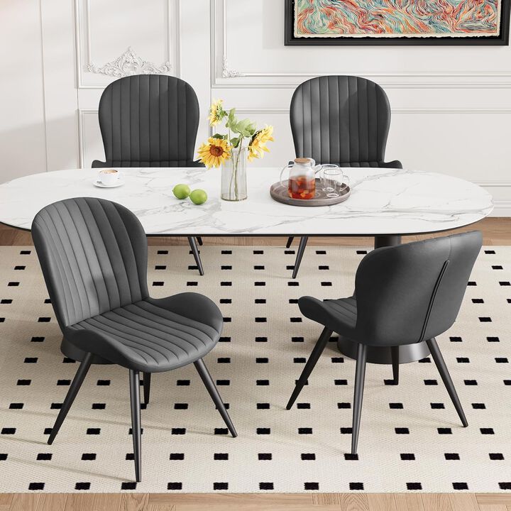 Modern Ribbed Upholstered Dining Chair Set of 4