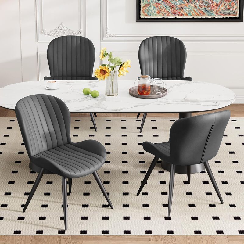 Modern Ribbed Upholstered Dining Chair Set of 4 image number 1