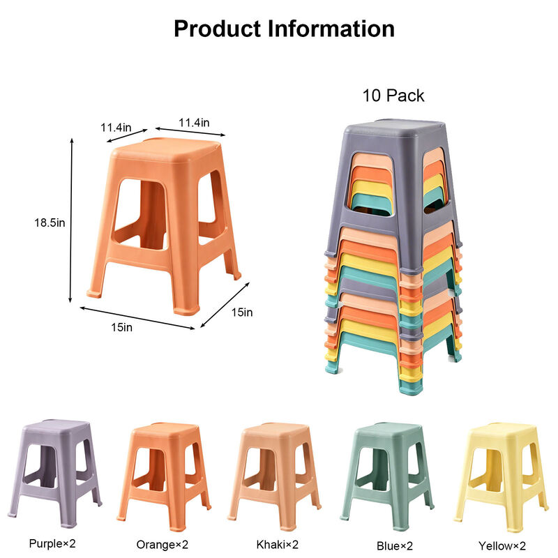 Jentsa 10 Pack Stackable Plastic Stools image number 6