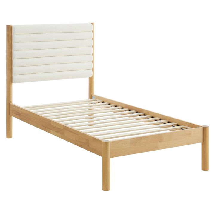 Olea Channel Tufted Boucle Solid Wood Twin Platform Bed