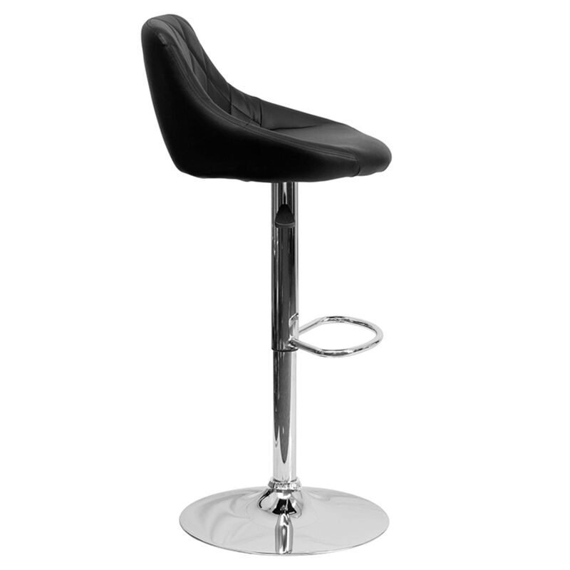 Flash Furniture Contemporary Black Vinyl Bucket Seat Adjustable Height Barstool with Diamond Pattern Back and Chrome Base image number 2