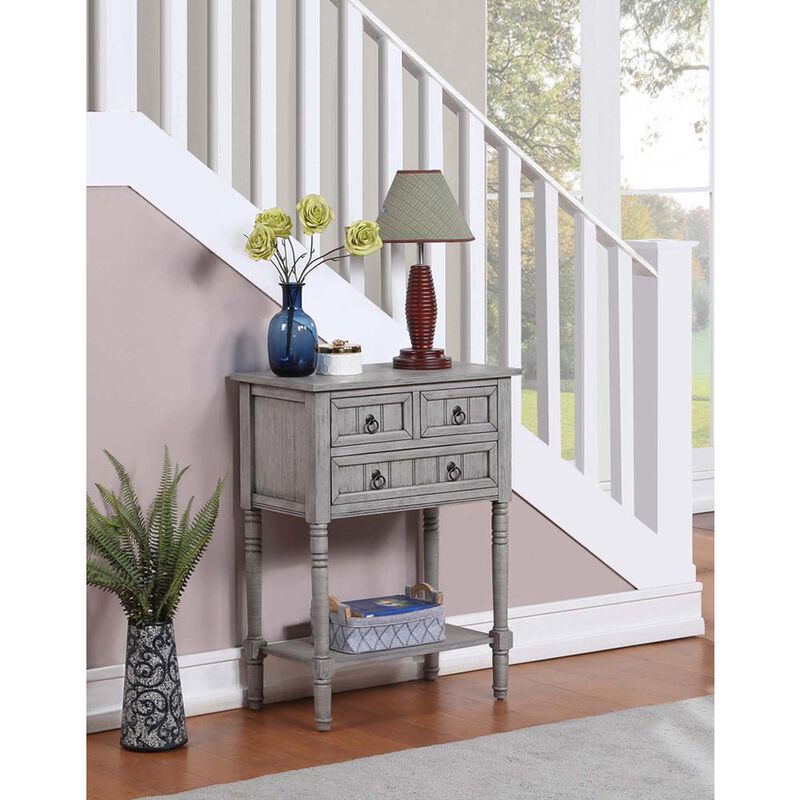 Convenience Concepts Kendra 3 Drawer Hall Table with Shelf, Wirebrush Light Gray Finish