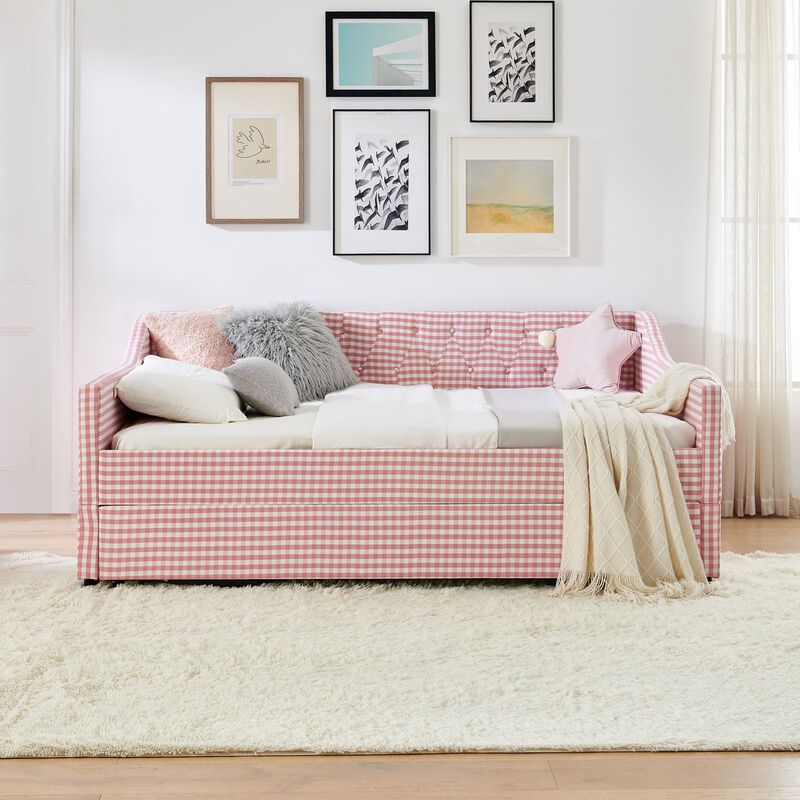 Merax 3-in-1 Daybed with Trundle, Converts to Sofa, 2 Twins or King &ndash; Tufted Back image number 1