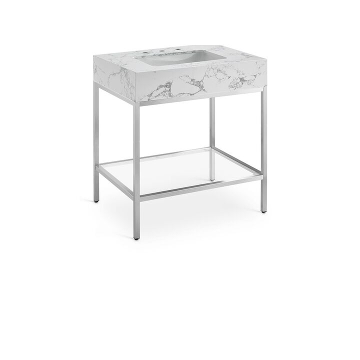 Meridian Furniture Marmo White Engineered Marble Bathroom Vanity