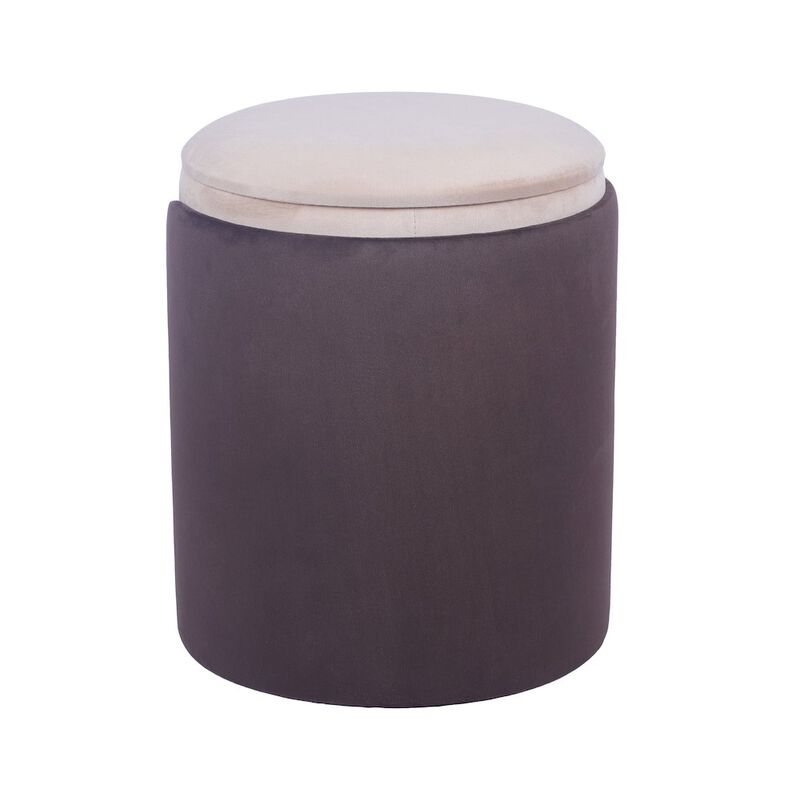 Two-Toned Ottoman with Storage or Vanity Stool, Brown