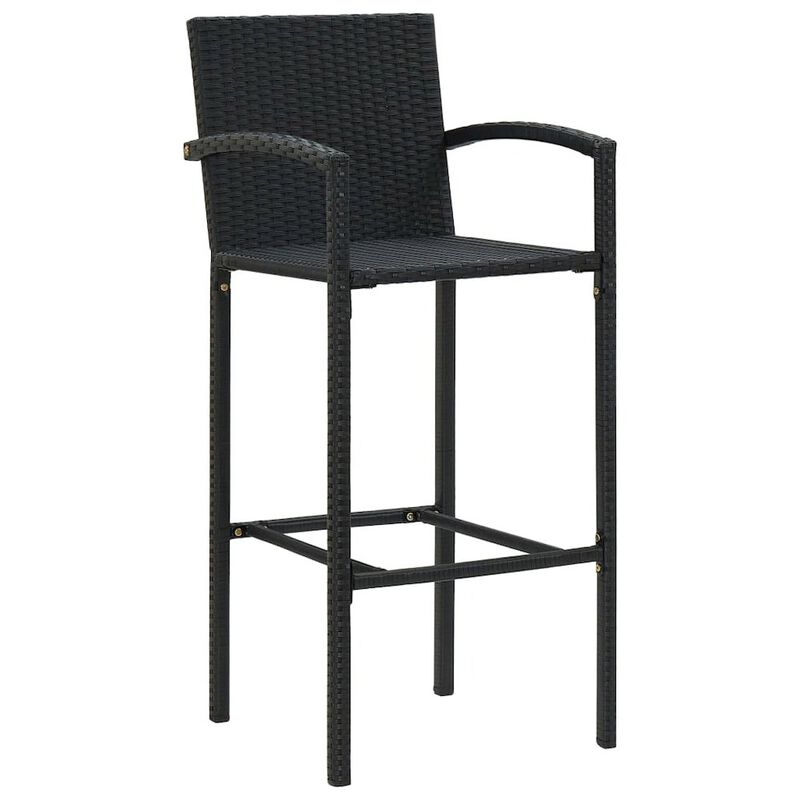 Bar Stool Set of 2 Black Poly Rattan, Powder-Coated Steel