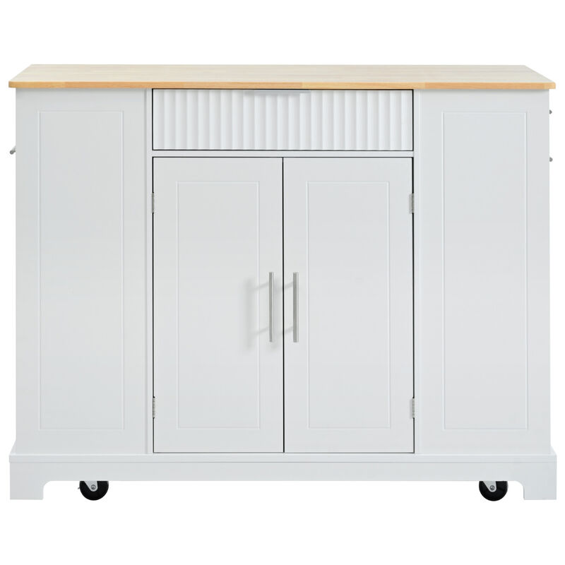 ELEMENT ACE Fluted Kitchen Island with Trash Can Storage Cabinet, Power Outlet, Adjustable Shelves and Mobile Design image number 0