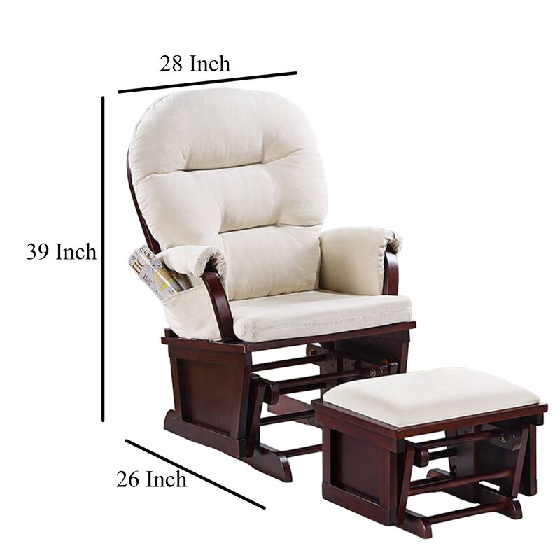 Noni Manual Glider Chair with Ottoman, Dark Brown, Beige