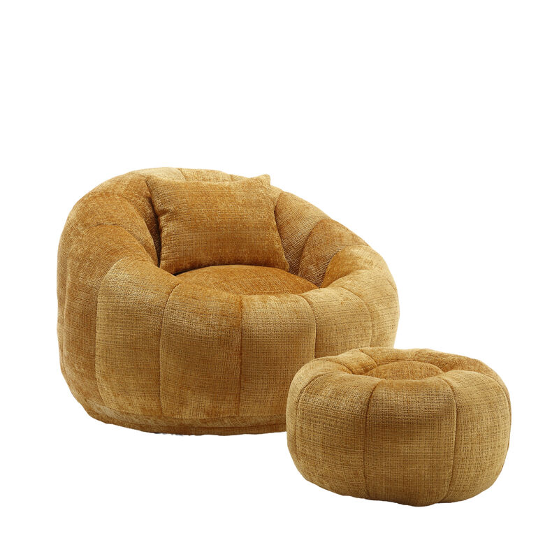 GOODSILO Modern Round Bean Bag Chair with Ottoman Comfortable Single Sofa Reading Lounger image number 0