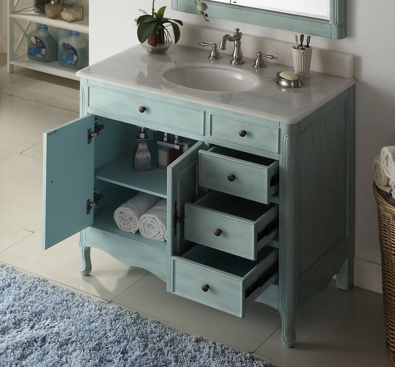 38 Inch Distressed Light Blue Cottage Style Daleville Bathroom Sink Vanity image number 2