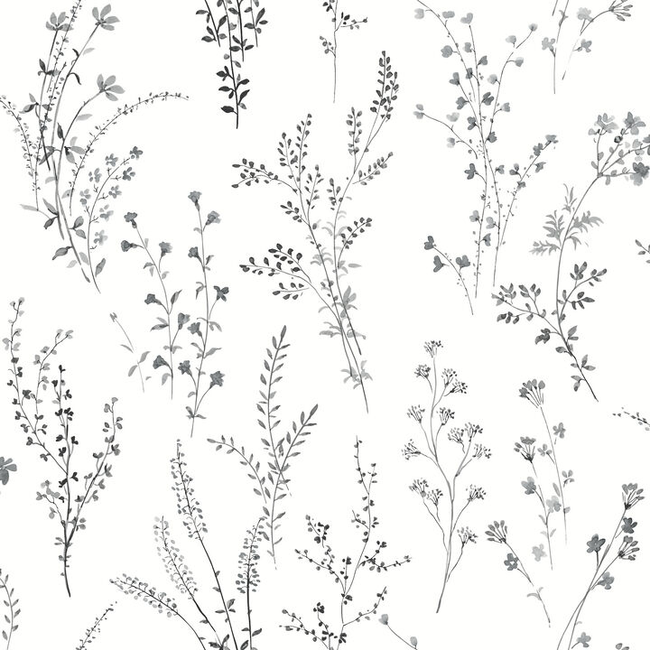 Wildflower Sprigs Black & White Peel & Stick Wallpaper (Set of 2)