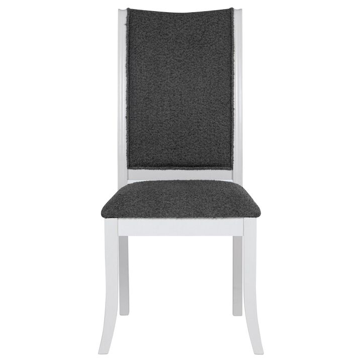 Judy Dining Side Chair Set of 2, Flared Legs, White Wood, Gray Fabric - Benzara