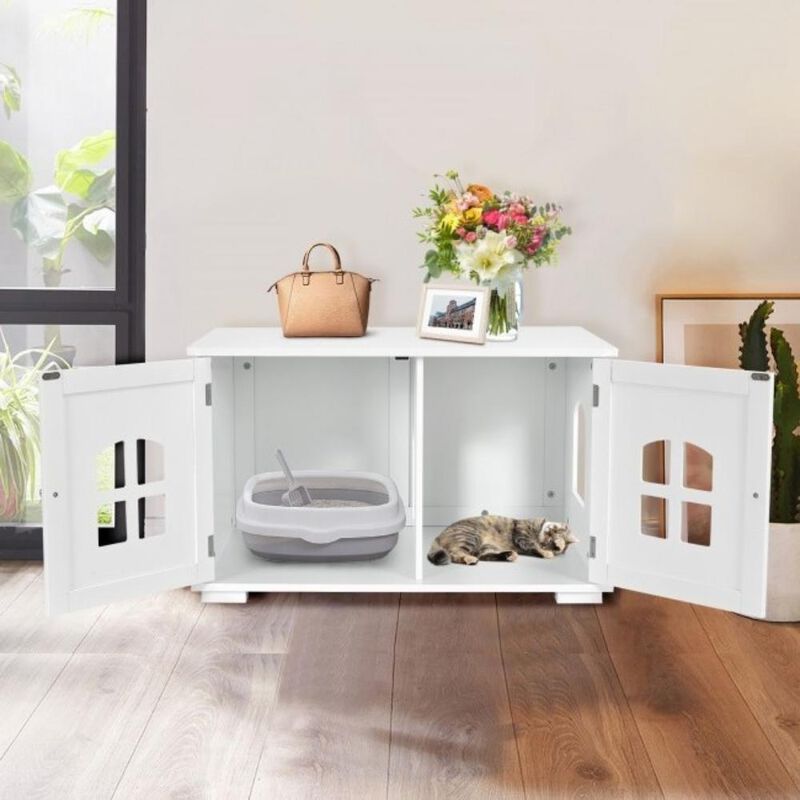White Modern Large Ventilated Private Divider Cat Litter Box