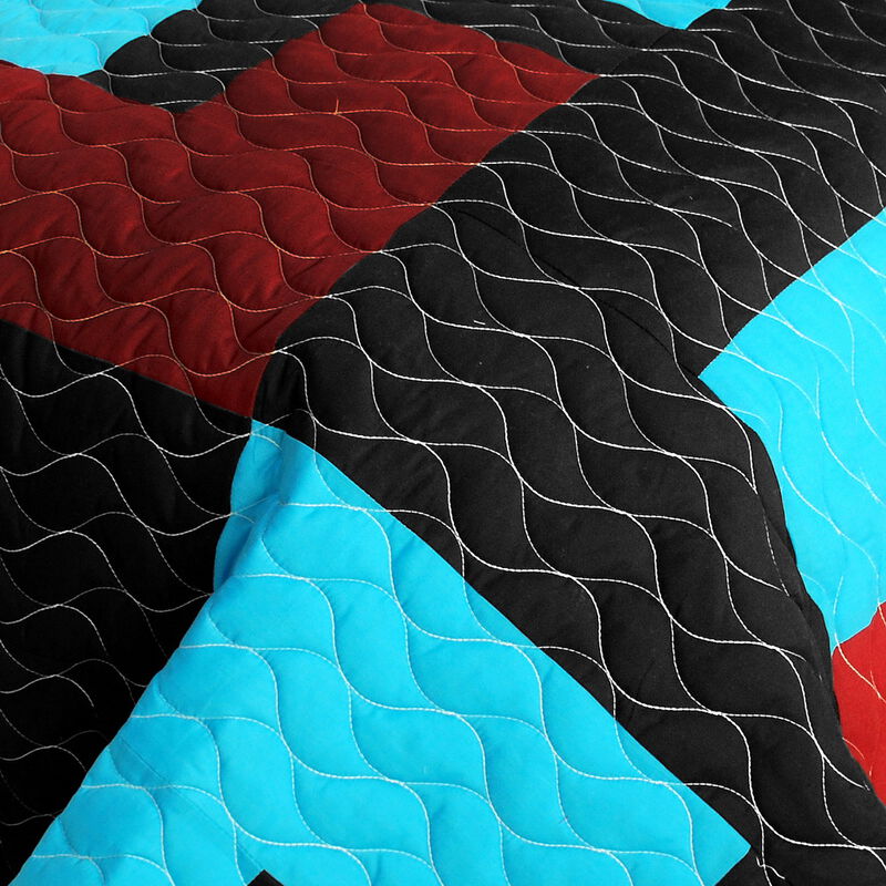 Lightweight 3PC Vermicelli-Quilted Patchwork Quilt Set All-Season Bedspread image number 3