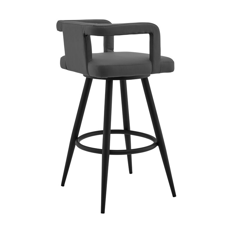 Gabriele  Gray Faux Leather and Black Metal Swivel Bar Stool image number 2