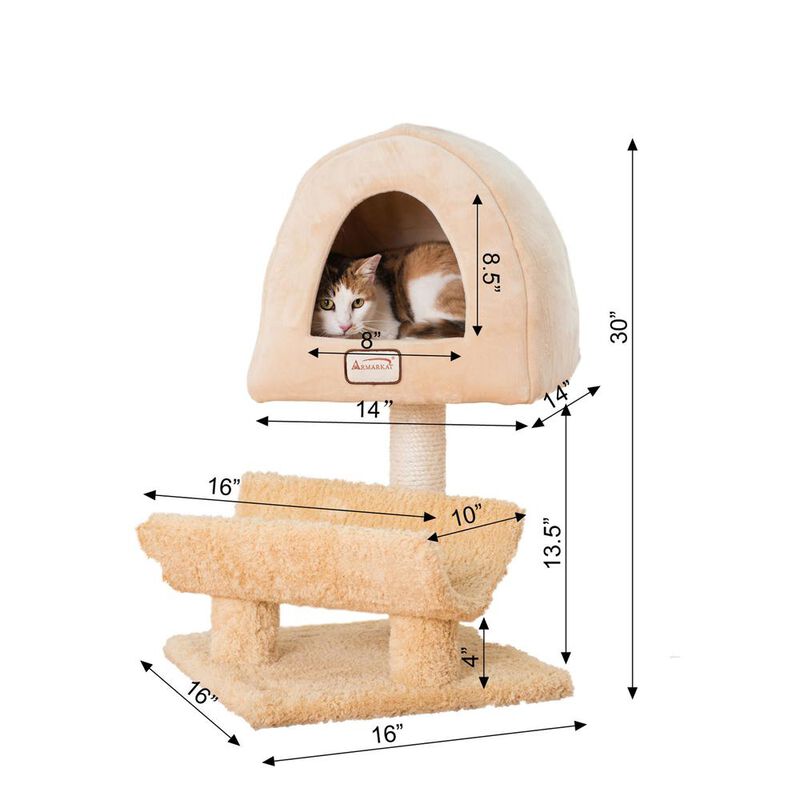 Armarkat Real Wood Cat Condo, Cat Scratching Post With Plush Condo, Cuddle