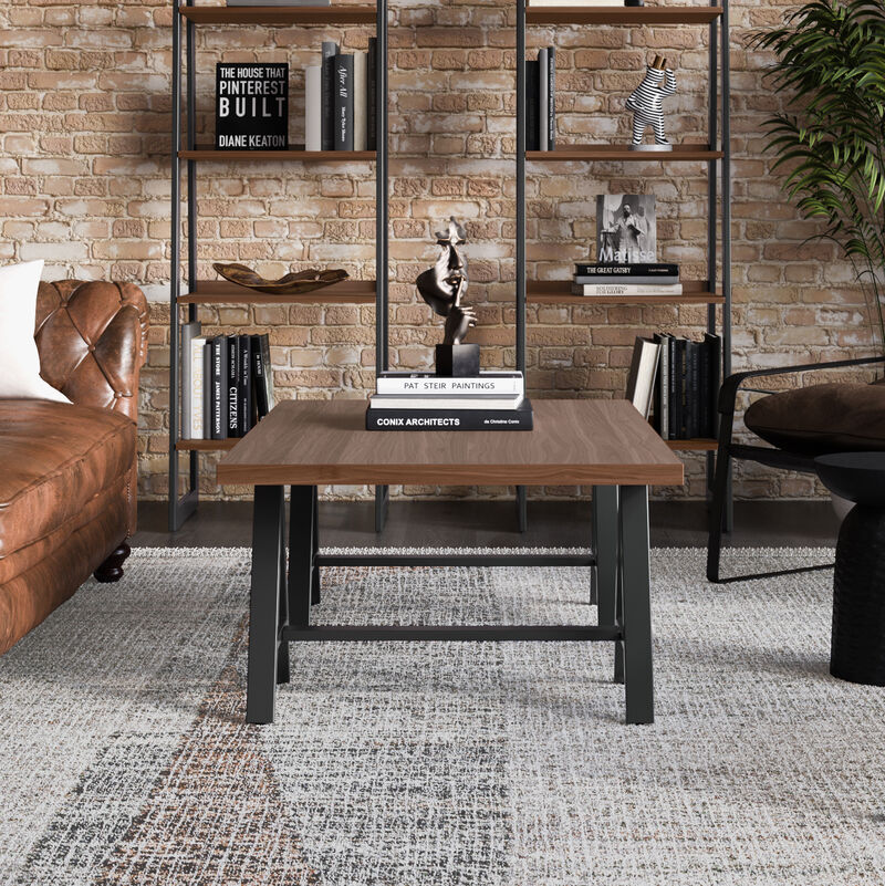 Sawhorse 48 inch Wide Rectangle Industrial SOLID WALNUT WOOD and Metal Coffee Table  in Walnut
