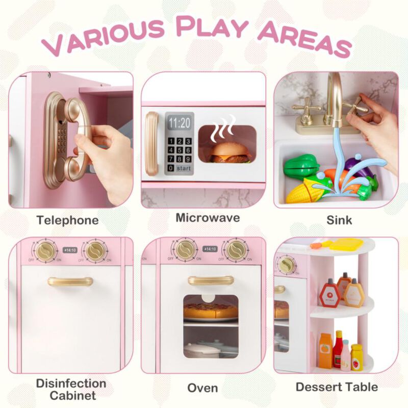 Hivvago Wooden Kitchen Playset with Ice Maker and Sounds for Ages 3+
