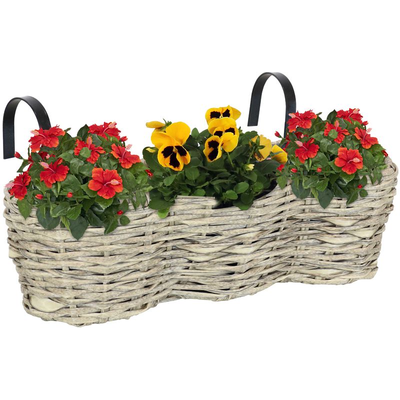 Sunnydaze Polyrattan Hanging Over-the-Rail Tri-Planter and Liner