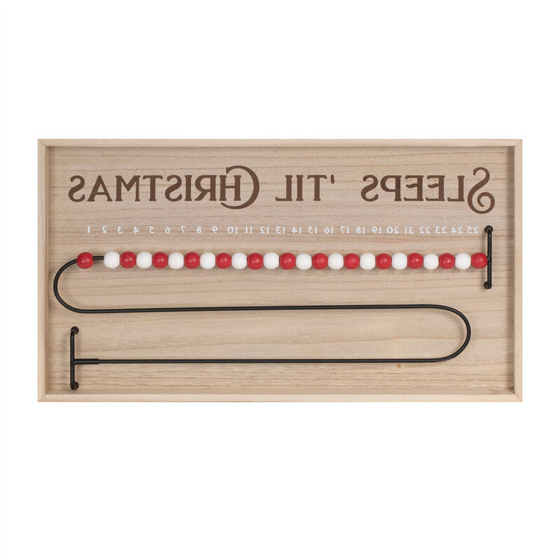 HomeRoots 11" X 20" Natural And Red  Wood Sleeps 'Til Christmas Advent Calendar Hanging Wall Decor image number 3